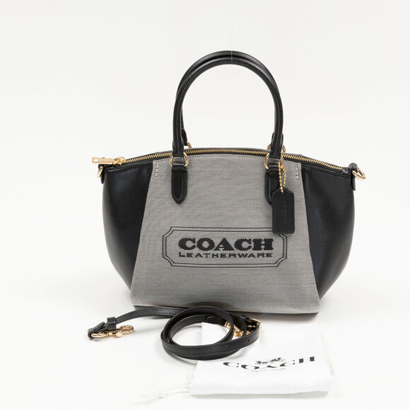 Coach Badge Jacquard Elise Satchel Convertible Straps Black/Gray (Pre-owned) - Picture 1 of 3